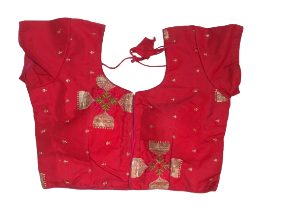 Raw Silk Red Designer Blouse 137